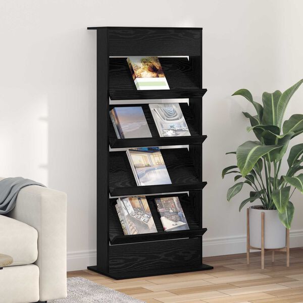 vidaXL T&iacute;marit Hillur Svartur Eik 70 x 41 x 156 cm Samsettur vi&eth;ur