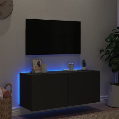 vidaXL Veggfestur Sjónvarpsskápur með LED ljósum Svartur 100x35x41 cm