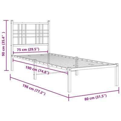 vidaXL Rúmgrind úr Málmi með Höfuðgafli & Fótagafli Svört 75x190 cm