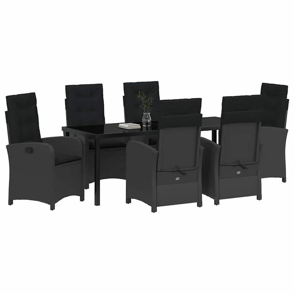 vidaXL Gar&eth;ur bor&eth;sett me&eth; p&uacute;&eth;i 7 pcs Svartur p&oacute;l&yacute;rattan