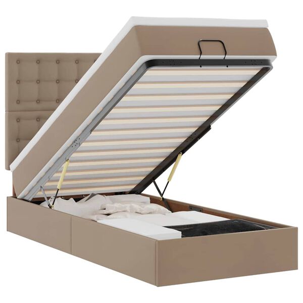 vidaXL Ottoman r&uacute;mgrind me&eth; d&yacute;nu Cappucino 100x200cm gervi le&eth;ur