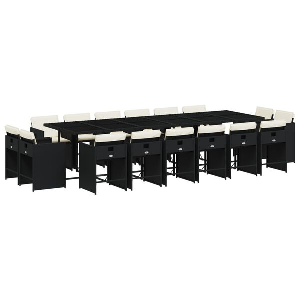 vidaXL 17 Stk. Gar&eth;h&uacute;sgagnasett me&eth; P&uacute;&eth;um P&oacute;l&yacute;rattan Svart