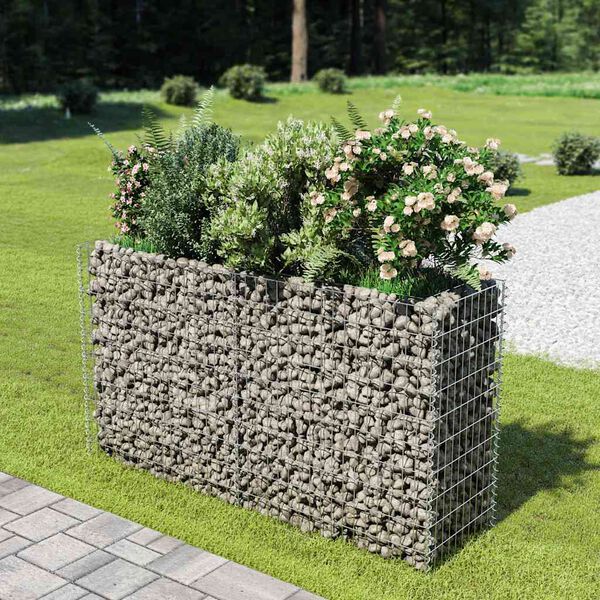 vidaXL Gabion Grj&oacute;tkassi Upph&aelig;kka&eth; Bl&oacute;maker S&iacute;nkh&uacute;&eth;a&eth; st&aacute;l180x50x100cm