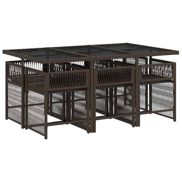 vidaXL 7 Parta Gar&eth;bor&eth;sett me&eth; Sessum Br&uacute;nt P&oacute;l&yacute;rattan