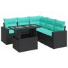 vidaXL 6 stykki gar&eth;s&oacute;fasett me&eth; p&uacute;&eth;um Black Poly Rattan Acacia
