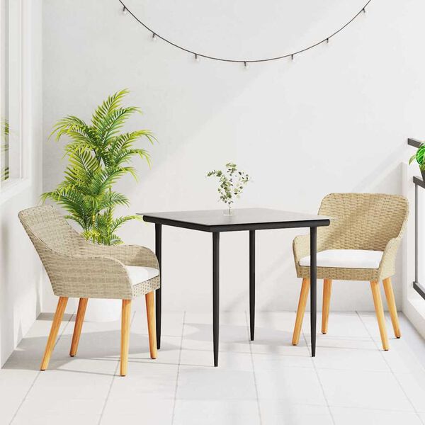 vidaXL Gar&eth;ur bor&eth;sett me&eth; p&uacute;&eth;i 3 pcs Drapplita&eth;ur p&oacute;l&yacute;rattan