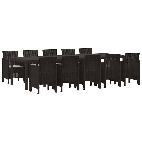 vidaXL Garður borðsett með púði 11 pcs Brúnn og Létt grár Poly rattan