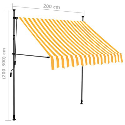 vidaXL Handvirk Útdraganleg Markísa með LED 200 cm Hvít og Appelsínugul