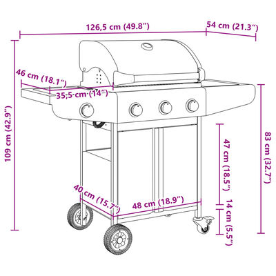 vidaXL Gasgrill með 4 brennurum úr silfur ryðfríu stáli