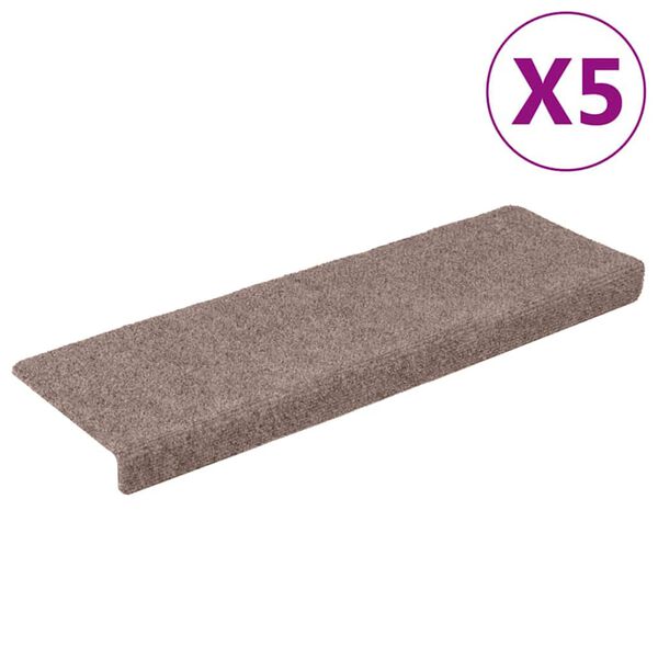 vidaXL stigamottur sj&aacute;lfl&iacute;mandi 5 stk 65x21x4 cm Lj&oacute;sbr&uacute;nar r&eacute;tthyrndar br&uacute;nir