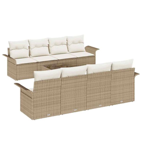 vidaXL Gar&eth;s&oacute;fa sett me&eth; p&uacute;&eth;i 9 pcs Beige og krem p&oacute;l&yacute;rattan