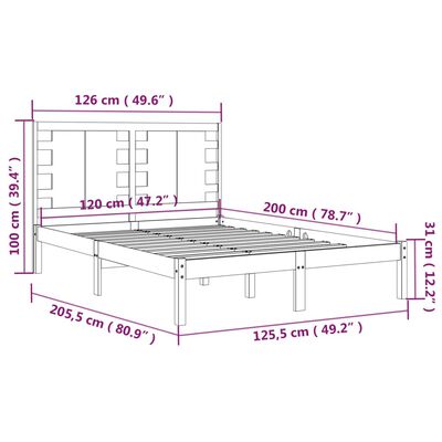 vidaXL Rúmgrind Svört Gegnheil Fura 120x200 cm