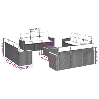 vidaXL 13 Hluta Garðsófasett með Sessum Drapplitað Pólýrattan