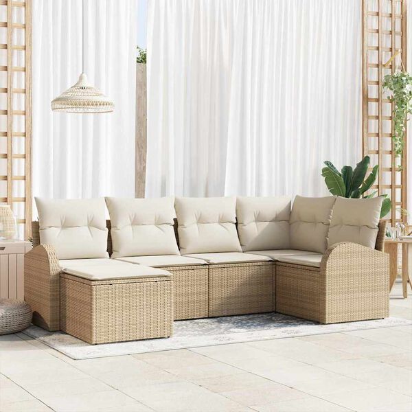 vidaXL Gar&eth;s&oacute;fa sett 6 pcs Drapplita&eth;ur p&oacute;l&yacute;rattan