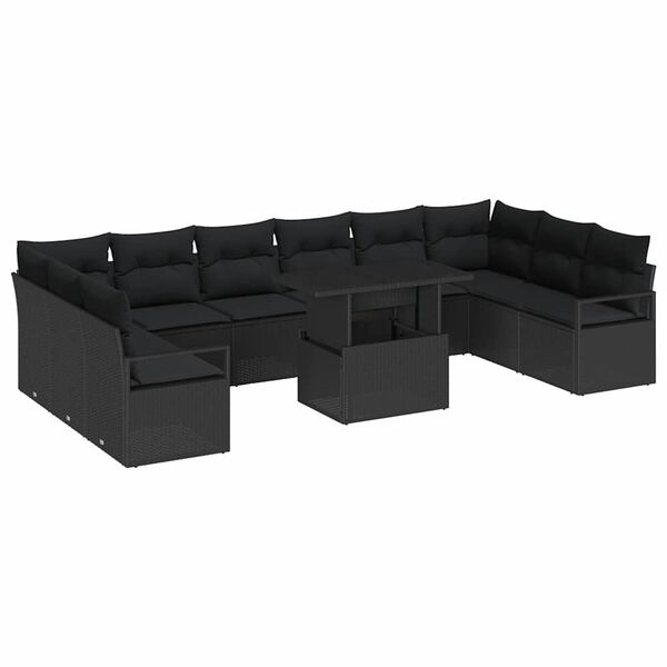 vidaXL Gar&eth;s&oacute;fa sett me&eth; p&uacute;&eth;i me&eth; geymslu 11 pcs Svartur p&oacute;l&yacute;rattan