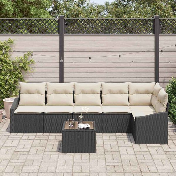 vidaXL Garðsófa sett 7 pcs Svartur Poly rattan