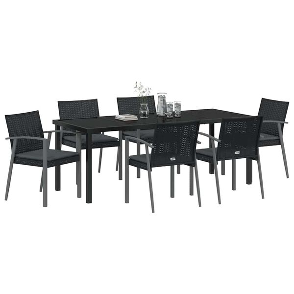 vidaXL Gar&eth;ur bor&eth;sett 7 pcs Svartur og gr&aacute;r PE rattan