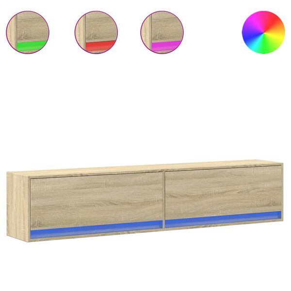 vidaXLVeggfestur Sjónvarpsskápur með LED Sonoma Eik 180x31x38 cm