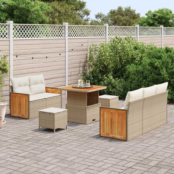 vidaXL Gar&eth;s&oacute;fa sett me&eth; p&uacute;&eth;i 10 pcs Beige og krem p&oacute;l&yacute;rattan