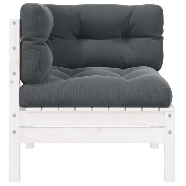 vidaXL Hornsófar fyrir Garð með Púðum Hvítur Gegnheil Fura