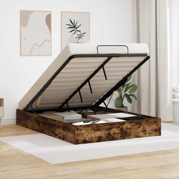 vidaXL Ott&oacute;man s&aelig;ngurrammi Reyktur Eik 193 x 120 x 25 cm Verkefnavi&eth;ur