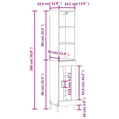 vidaXL Skenkur Háglans hvítt 34,5x34x180 cm Samsettur Viður