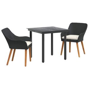 vidaXL Garður borðsett með púði 3 pcs Svartur pólýrattan