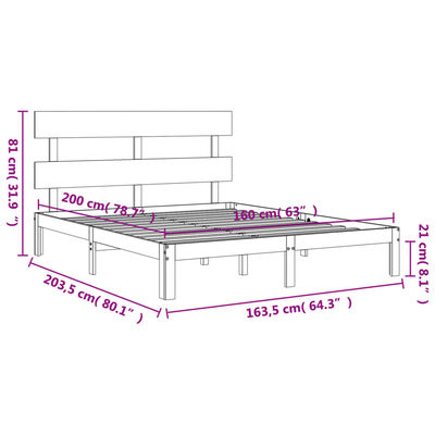 vidaXL Rúmgrind með Höfuðgafli Hvít 160x200 cm Gegnheill Viður