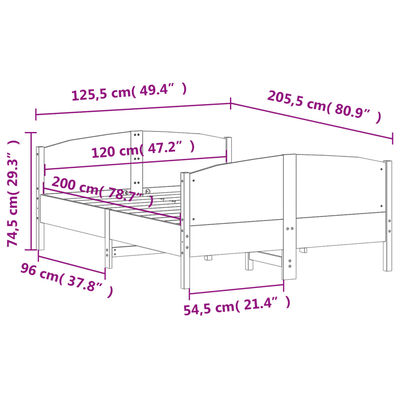 vidaXL Rúmgrind án Dýnu Hvít 120x200 cm Gegnheil Fura