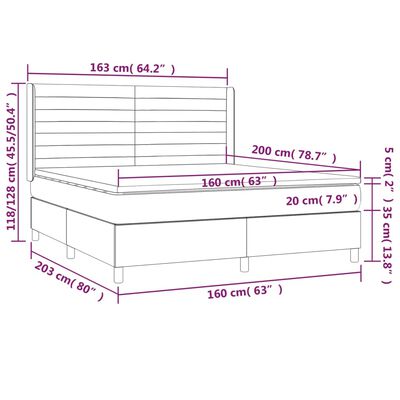 vidaXL Hólfað Springrúm með Dýnu&LED Blátt 160x200 cm Flauel