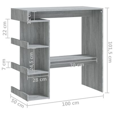 vidaXL Barborð með Geymslurekka Grátt 100x50x101,5 cm