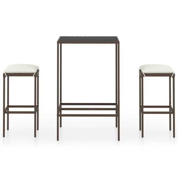 vidaXL 3 Parta Barsett í Garðinn með Sessum Pólýrattan Brúnt