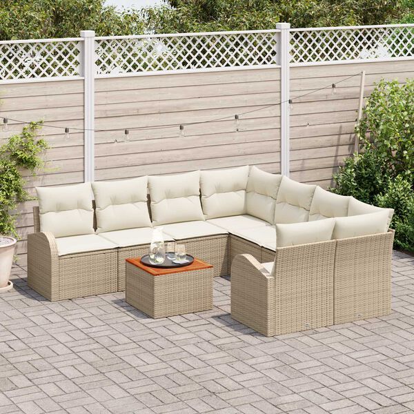 vidaXL Gar&eth;s&oacute;fa sett me&eth; geymslu 9 pcs Beige og krem p&oacute;l&yacute;rattan