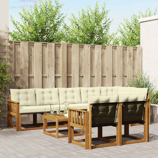 vidaXL &Uacute;ti s&oacute;fasett me&eth; p&uacute;&eth;i 9 pcs N&aacute;tt&uacute;rulegt og Krem