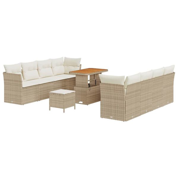 vidaXL Gar&eth;s&oacute;fa sett me&eth; p&uacute;&eth;i 11 pcs Beige og krem p&oacute;l&yacute;rattan