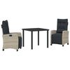 vidaXL Garður borðsett með púði 3 pcs Ljósgrár pólýrattan