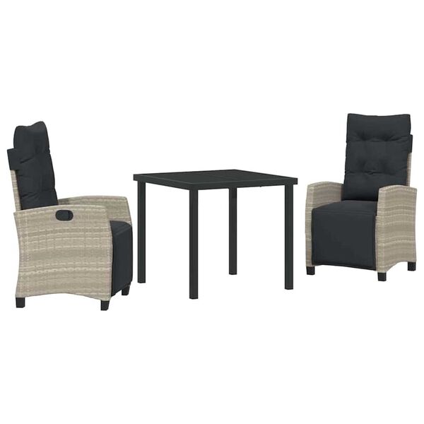 vidaXL Garður borðsett með púði 3 pcs Ljósgrár pólýrattan