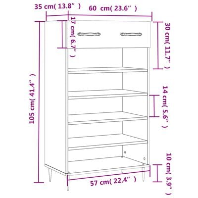 vidaXL Skóskápur Svartur 60x35x105 cm Samsettur Viður