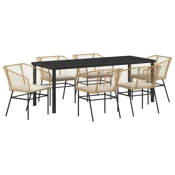 vidaXL Gar&eth;ur bor&eth;sett 7 pcs Br&uacute;nn p&oacute;l&yacute;rattan