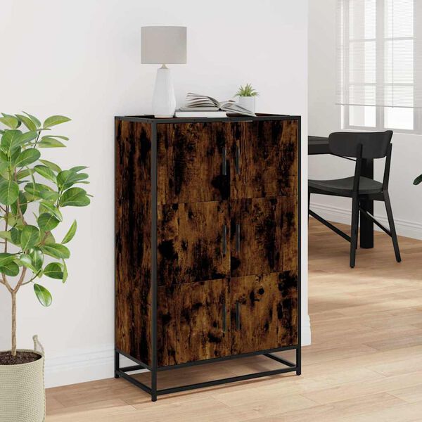 vidaXL Highboard Reykt Eik 68x35x106,5 cm Hanna&eth;ur vi&eth;ur og m&aacute;lmur