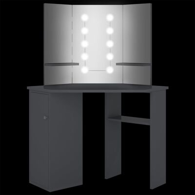 vidaXL Hornsnyrtiborð með LED-ljósum Grátt 111x54x141,5 cm