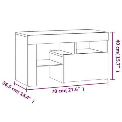 vidaXL Náttborð 2 stk. með LED Ljósum Hvít 70x36,5x40 cm