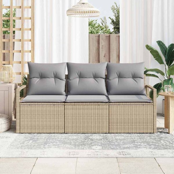 vidaXL Gar&eth;s&oacute;fa sett me&eth; p&uacute;&eth;i 3 pcs Beige og lj&oacute;sgr&aacute;r p&oacute;l&yacute;rattan