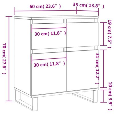 vidaXL Skenkur Grár Sonoma Eik 60x35x70 cm Samsettur Viður