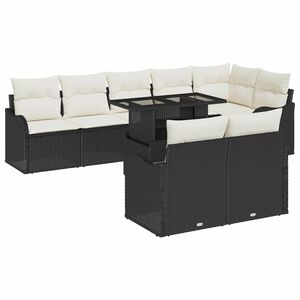 vidaXL S&oacute;tthreinsun a&eth;setur me&eth; p&uacute;&eth;i 9 pcs Svartur Poly rattan