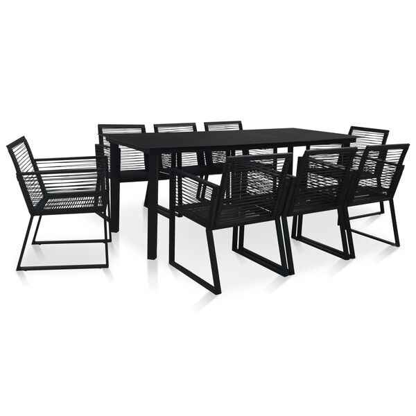 vidaXL 9 Hluta &Uacute;tibor&eth;stofusett PVC Rattan Svart