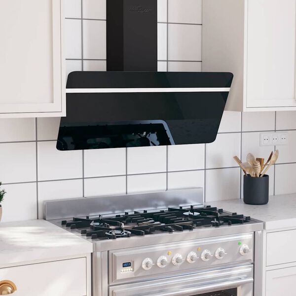 vidaXL Veggfestur H&aacute;fur 90 cm St&aacute;l og Hert Gler Svartur