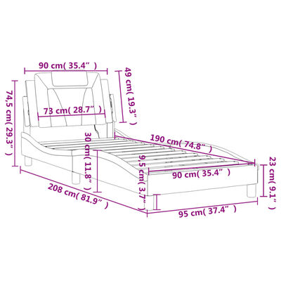 vidaXL Rúmgrind með LED Ljósum 80x200 cm Hvítt og Svart Gervileður