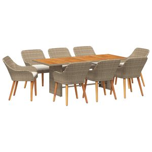 vidaXL Gar&eth;ur bor&eth;sett me&eth; p&uacute;&eth;i 9 pcs Drapplita&eth;ur p&oacute;l&yacute;rattan