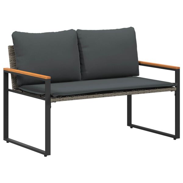 vidaXL Bekkur me&eth; p&uacute;&eth;i Gr&aacute;r og d&ouml;kkgr&aacute;r 115 x 65 x 72 cm Rattan